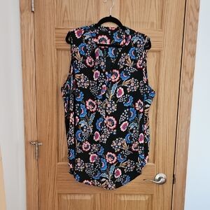 Floral Sleeveless Women's Top - Black and Blue